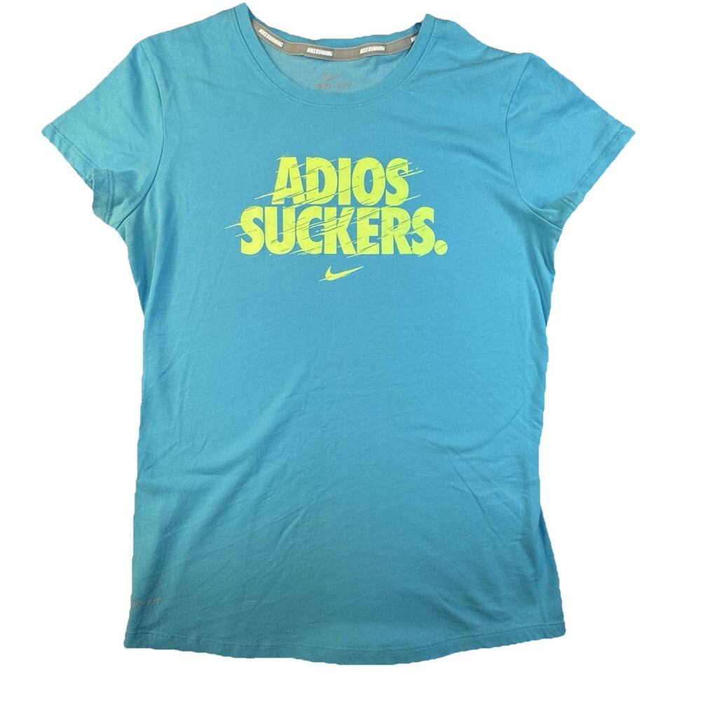 Nike Dri-FIT Graphic T-Shirt Women’s Medium Adios Suckers Blue -464
